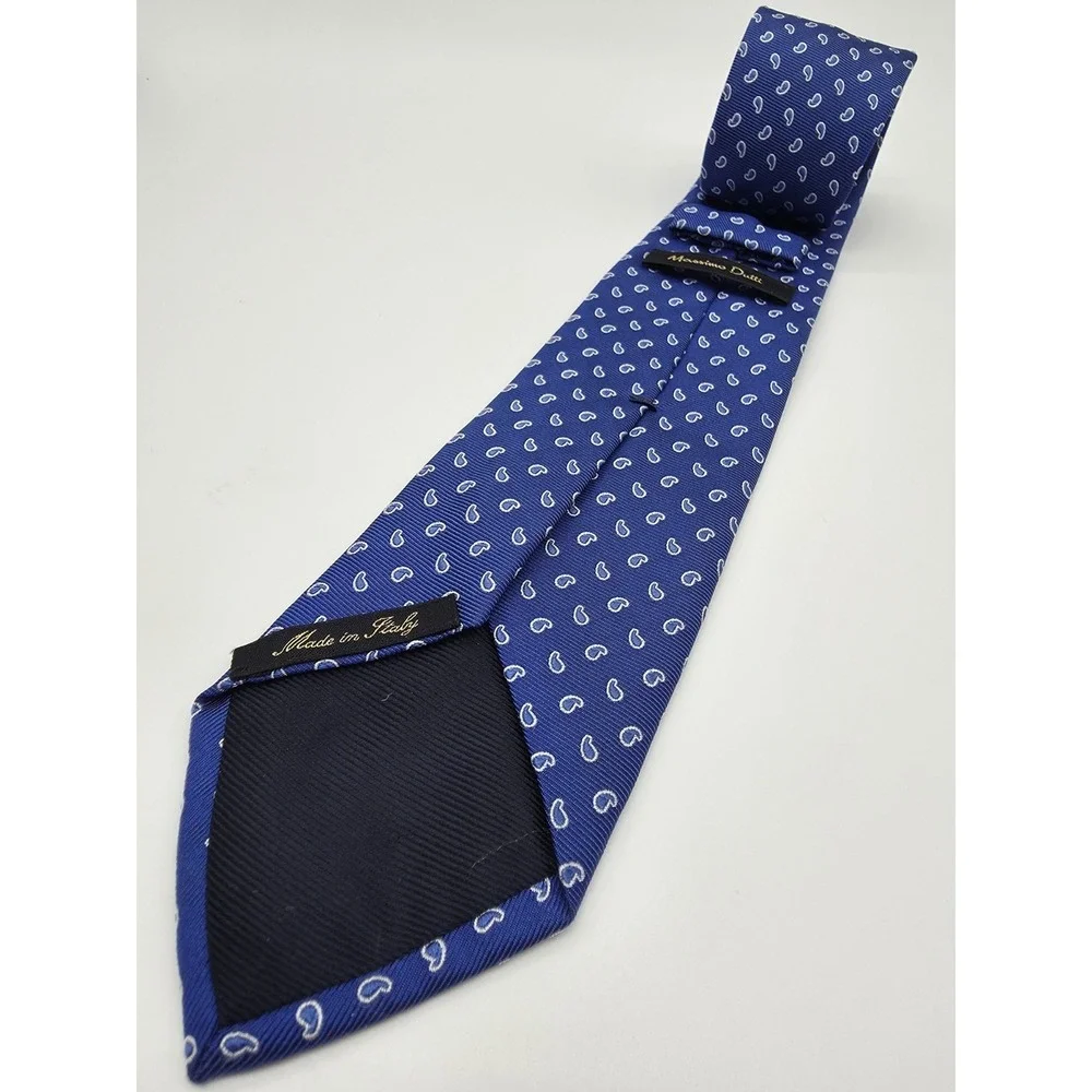 Massimo Dutti Men's Blue Silk Geometric Paisley Long Tie 61